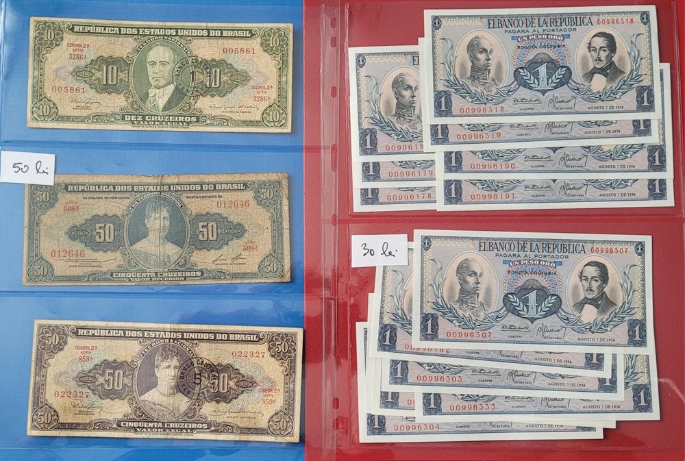 Bancnote  Columbia,Grecia,Olanda  etc bani vechi monede