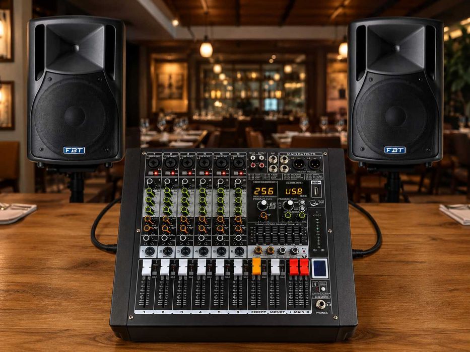 Mixer audio activ 2 x 450W 6 canale 256 Efecte digitale DSP Stereo USB Bluetooth Egalizator Amplificat