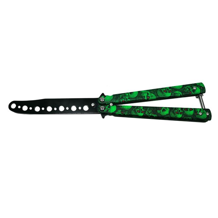 Briceag fluture, Happy Green Skulls, pentru antrenament, 22 cm