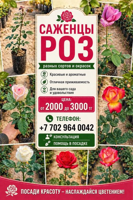 Саженцы розы разных сортов, отлично проживаемых, яркие цвета