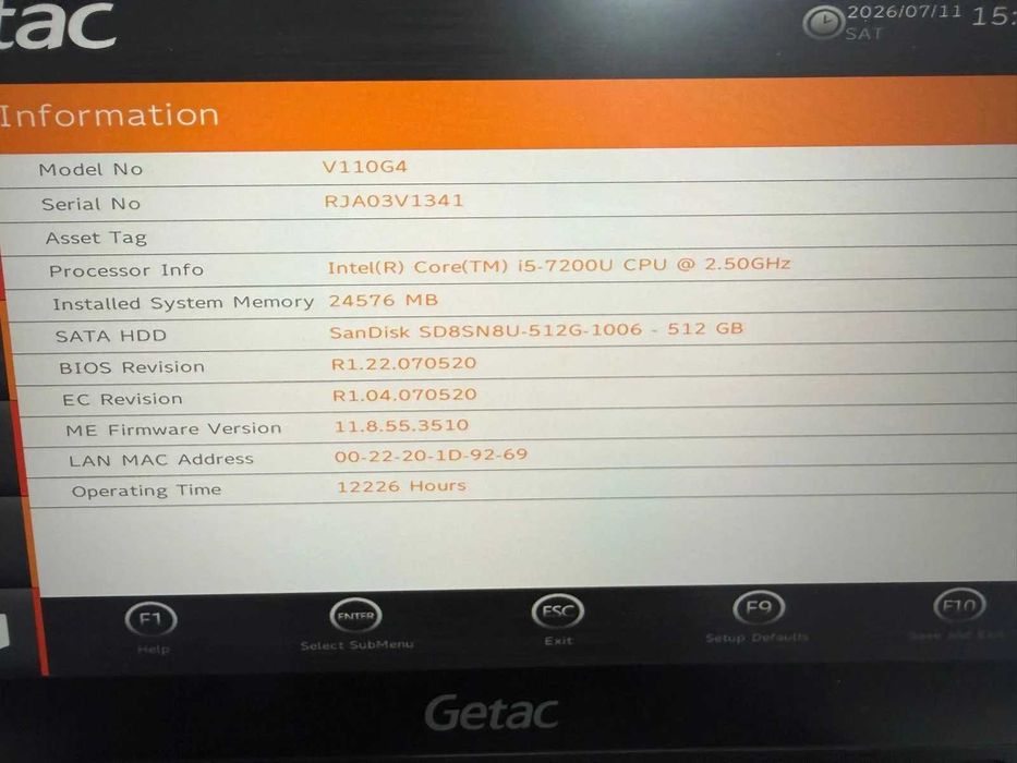 Laptop SH GETAC v110 g4 Fully Rugged i5-7200U SSD 512Gb 24GB Ram diagnoza auto touchscreen