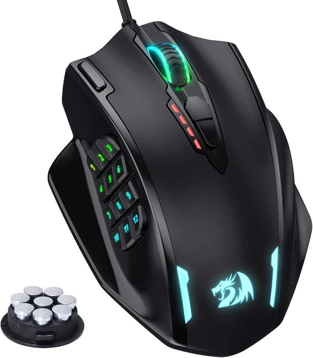 Геймърска мишка Redragon M908 Impact RGB LED MMO с 12 странични бутона, оптична