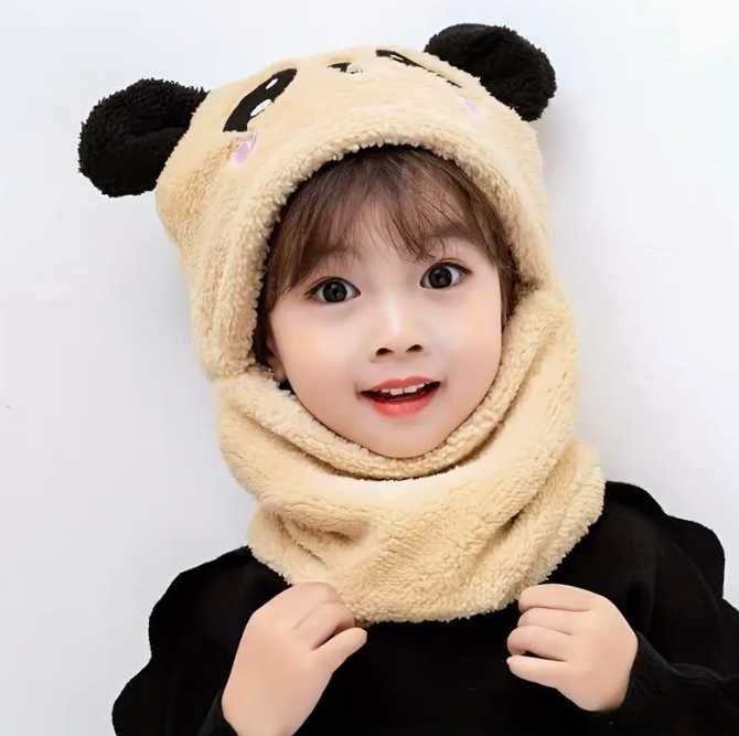 Детски шапки панда с яка от 3 до 8 години