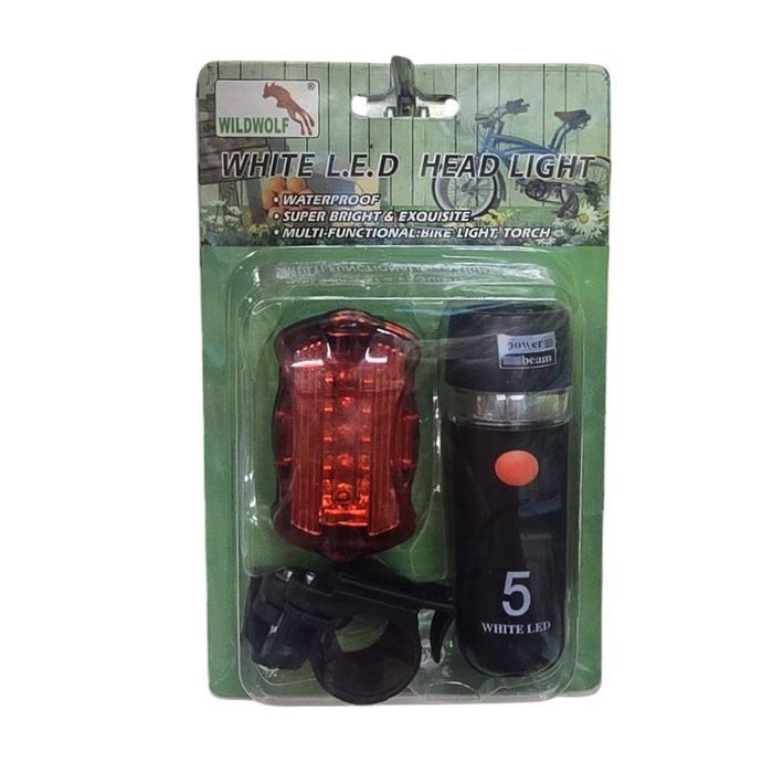 set de lumini pentru bicicletă care conține o lanternă frontală cu LED-uri albe  și stop spate roșu cu suporturile de  prindere     Plante ghivece sem
