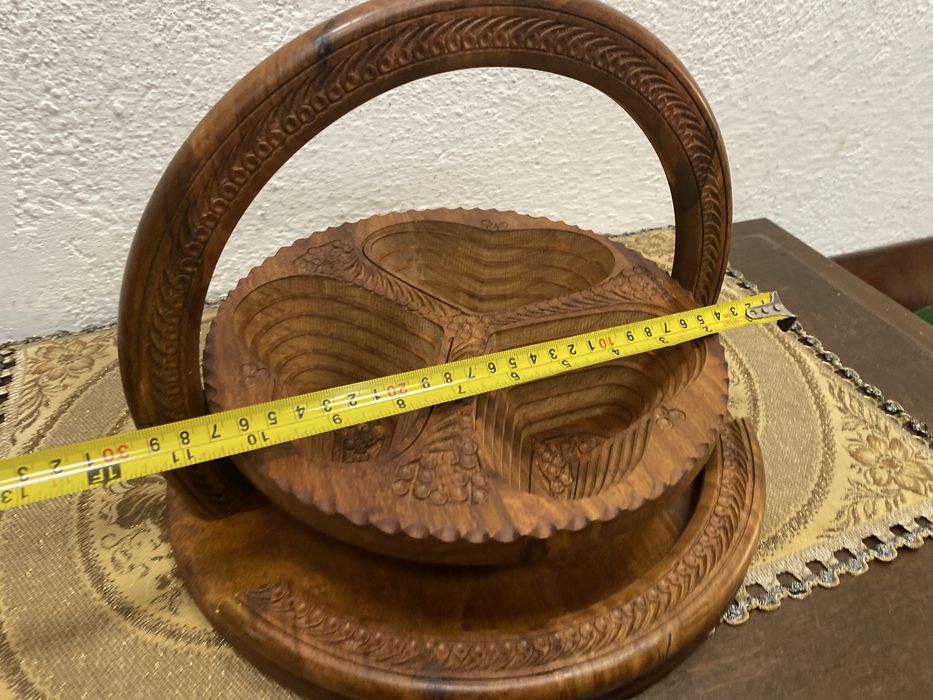 Ръчно резбована тикова фруктиера поднос Англия 1960-те