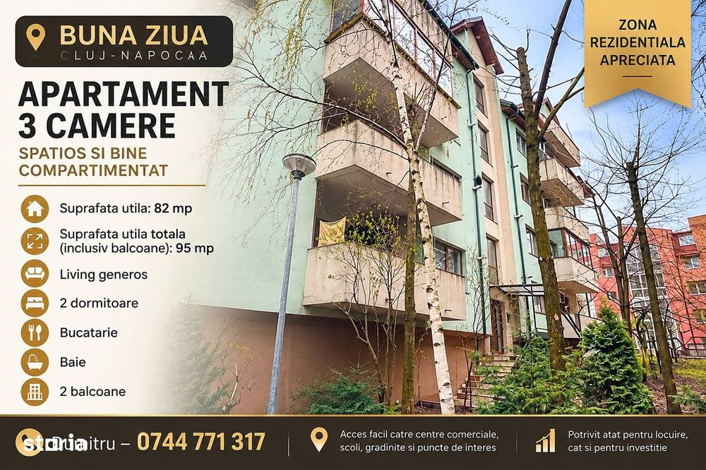 CLUJ - BUNA ZIUA, Apartament cu 3 camere - 95 mp - etaj 3 — fotografia 1