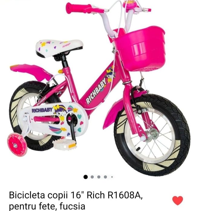 Bicicletă copii 16" cu roți ajutătoare
