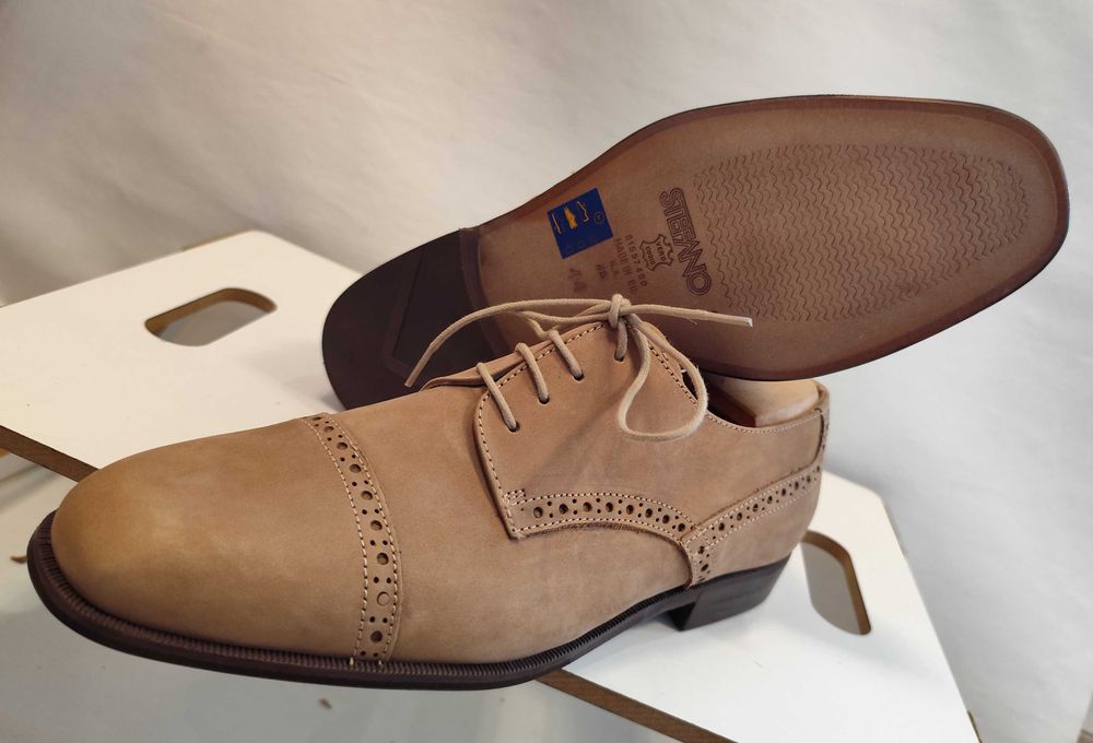 Pantofi derby de lux 44 lucrati manual STEFANO NOI piele naturala nappa camel
