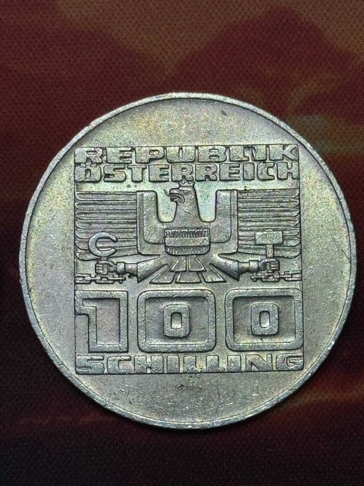 Австрия 100 Schilling 1975 Сребърна Монета 24гр Austria Silver Coin