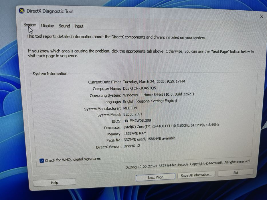 Desktop Medion E2050 , i3 4160 , 3,60 Ghz, 16 GB RAM