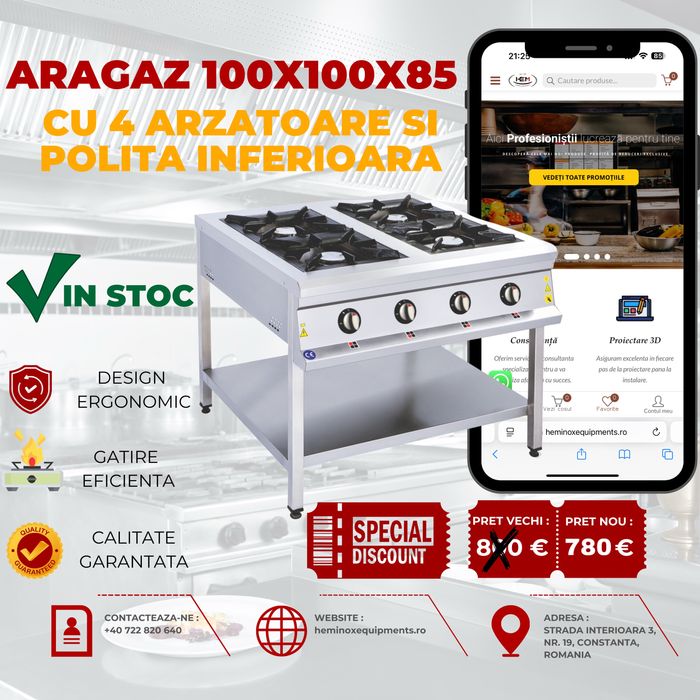 Aragaz Inox Profesional Cu 2,3,4,6 Arzatoare IN STOC