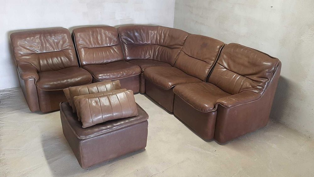 Дизайнерска мебел DE SEDE DS63 кожена гарнитура и дърво от 6 части