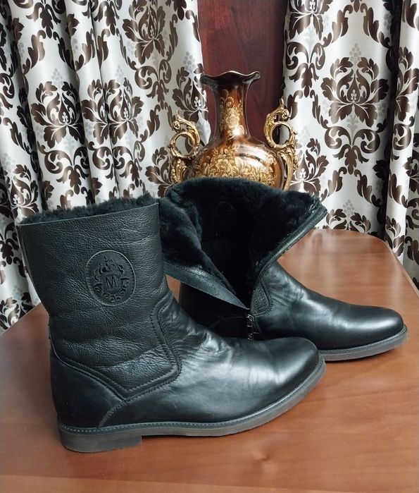 Мужские сапожки из кожи с натуральным мехом