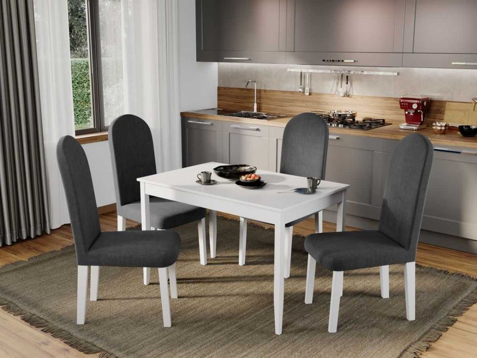 Canapea Morelia Visinie+Masa Grand Alba+4 Scaune Grand Gri Inchis