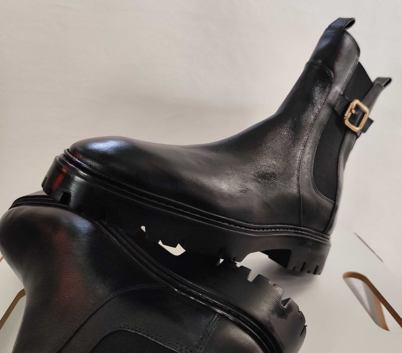 Ghete chelsea 42 41.5 plain toe ZARA NOI piele naturala moale negru
