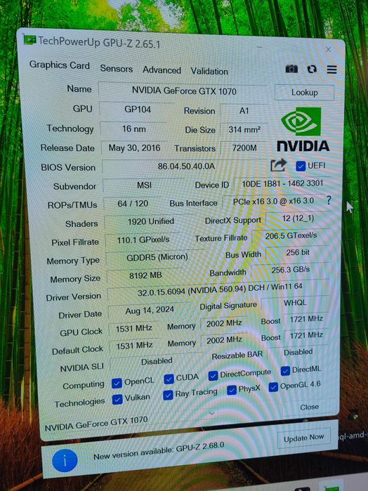 Placa video MSI GeForce GTX 1070 AERO ITX OC 8GB GDDR5 256-bit