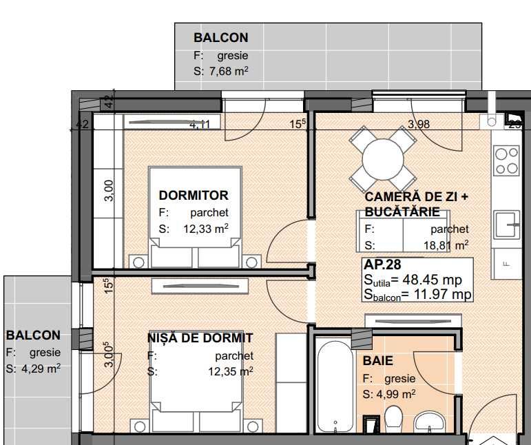 Apartament cu 3 camere - Parcare inclusa l Semifinisat l Complex nou