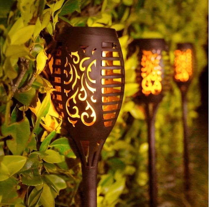 Set 5 lampi solare efect flacara pentru gradina stil torta51,5 cm IP65
