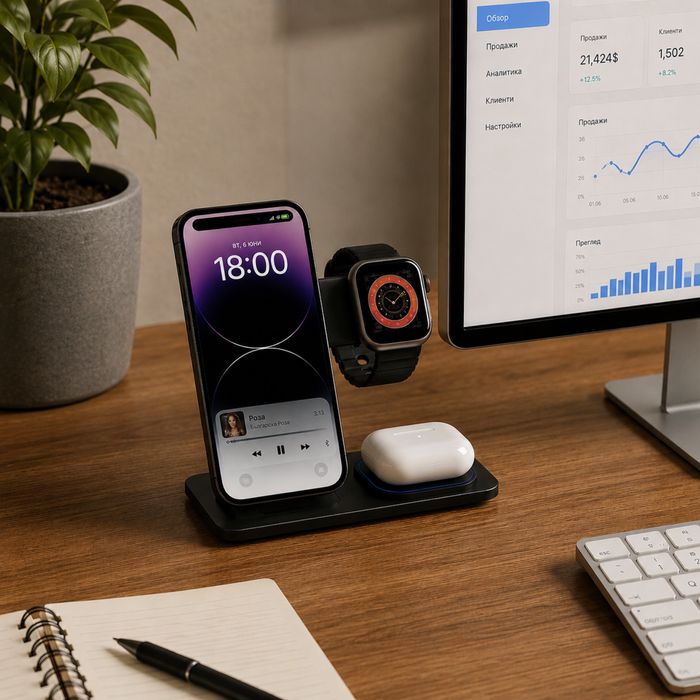 Безжично зарядно 3в1 за дома и офиса AppCase Magnetic Field 3in1 15W