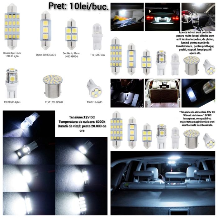 Led-uri auto H1,H4,H7,H8,H9,H11,W5W,P21W,semnal,pozitii,interior,etc