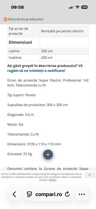 Ecran proiectie videoproiector 300x200 Sopar electric Profesional