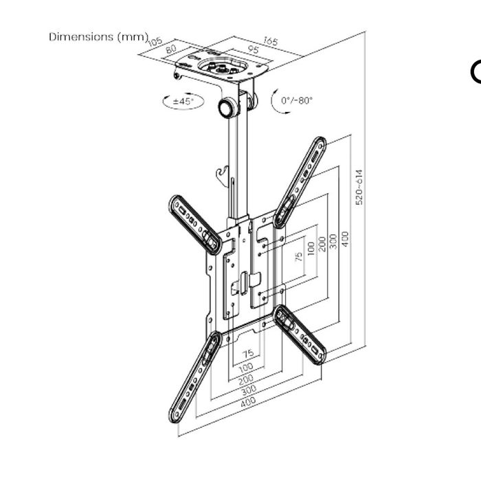 ТВ стойка за монтаж на таван – сгъваема, въртяща накланяща от 23 - 43"