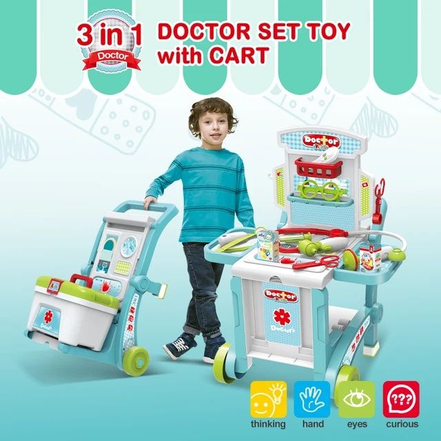 Набор доктора 3 в 1  с чемоданом, стол, тележка, тачка.