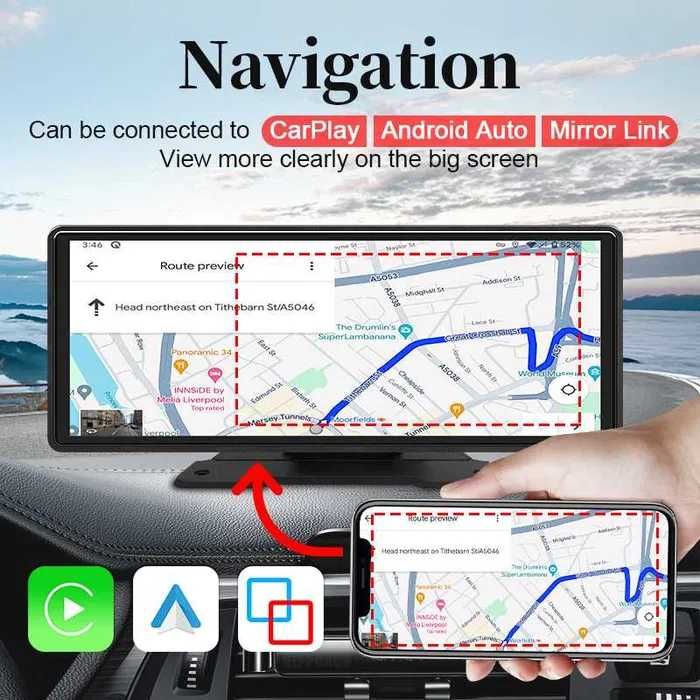 Navigatie Auto Universala 10,2 inch / Tip Tableta/ Apple Carplay si Android Auto