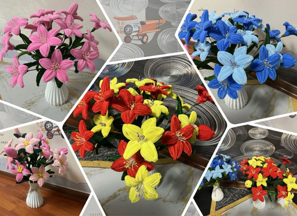 Цветы разные в корзинах, в вазах