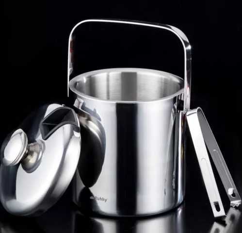 Двустенна термо ледарка за лед с капак, двойни стени, шипка и лъжица