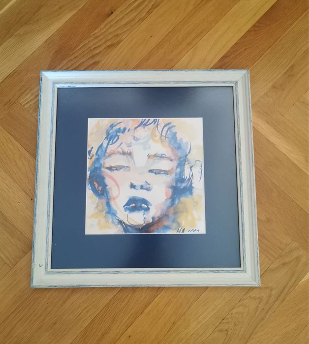 Антикварна картина акварел рамка паспарту авторска поп арт Мадона !