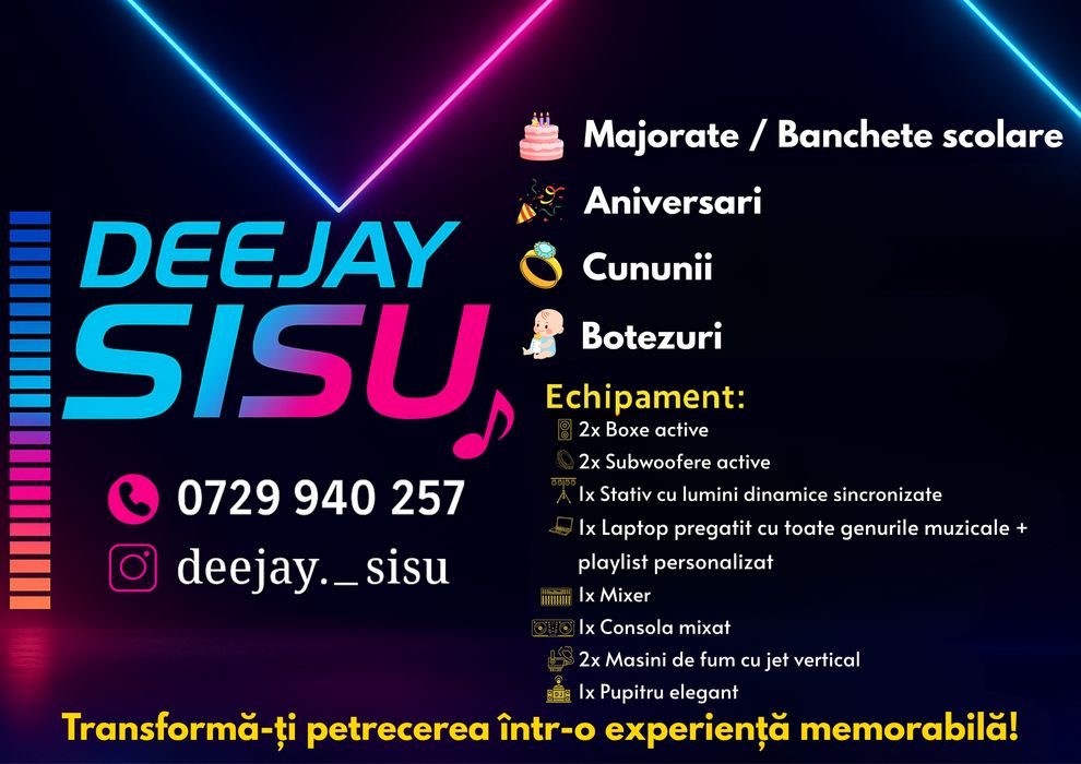 DJ Evenimente / Majorate / Banchete Scolare / Cununie / Zi Onomastice