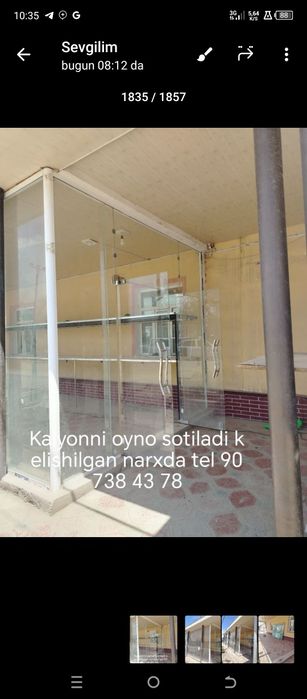 Kalyon oyna vitrina (10x3.5m, h=3.2m qalinligi 10mm)sifati zoʻr