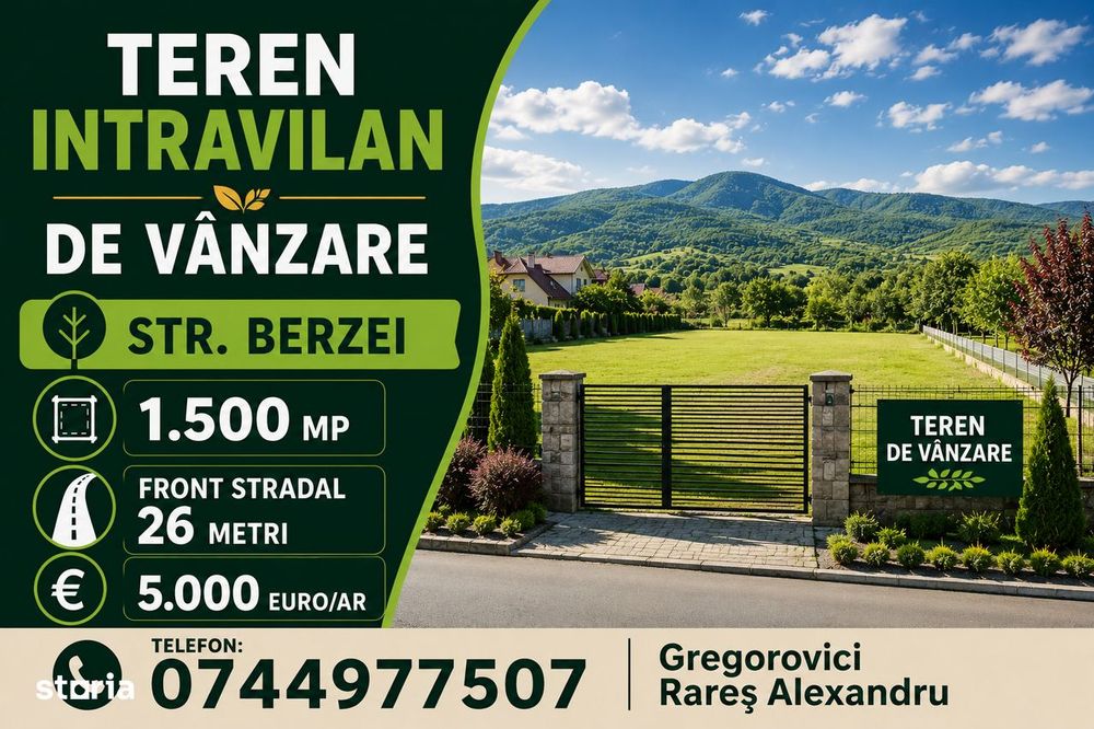 Teren intravilan 1500 mp cu front de 26 metri str. Berzei -Livada SCCP