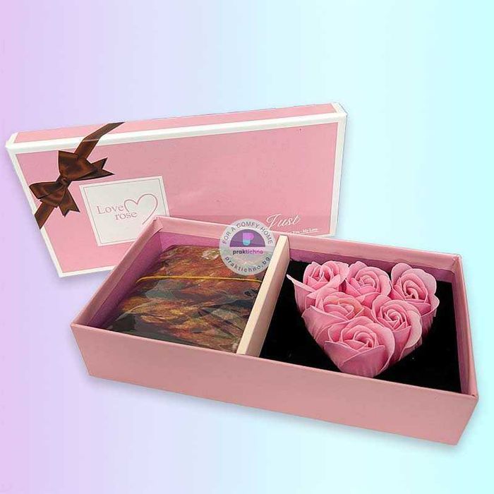 Подаръчна аранжировка сапун с шал, подаръчна кутия и чанта