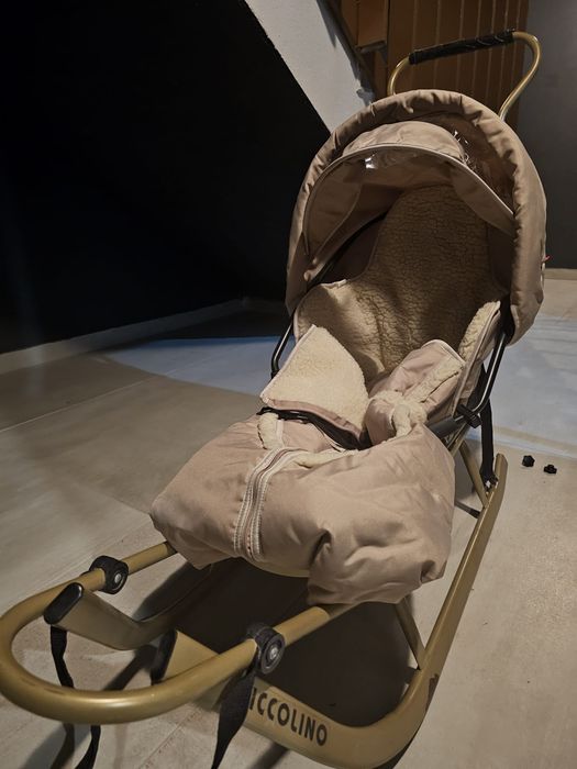 Sanie cu sac captusit Piccolino, Aluminiu, Bej