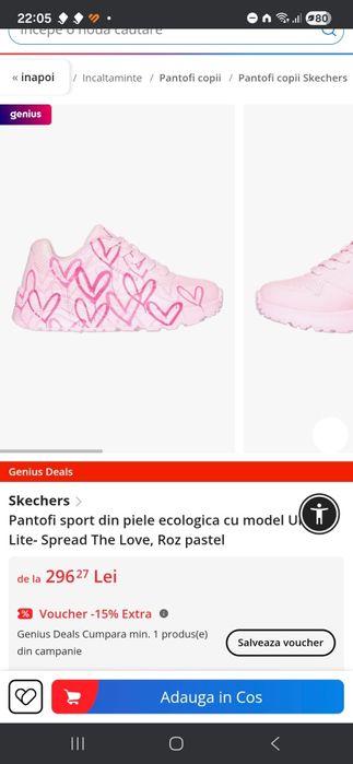 papuci Skechers roz, fete, cu inimioare marime 36,5