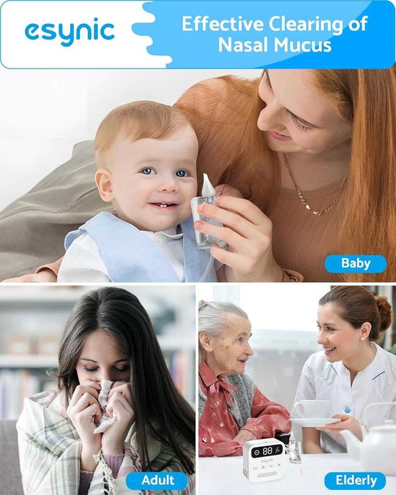 eSynic  Бебешки назален аспиратор, 9 нива на засмукване и LED светлина