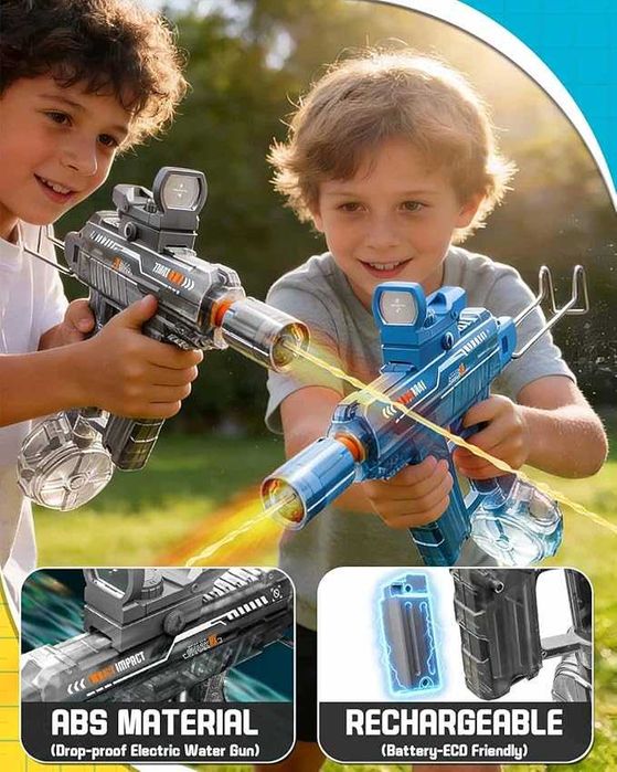 Pistol cu ​​apă electric (cu acumulator), pistol cu ​​apă automat cu lumini LED, rază de acțiune 6-8 m, Model UZI