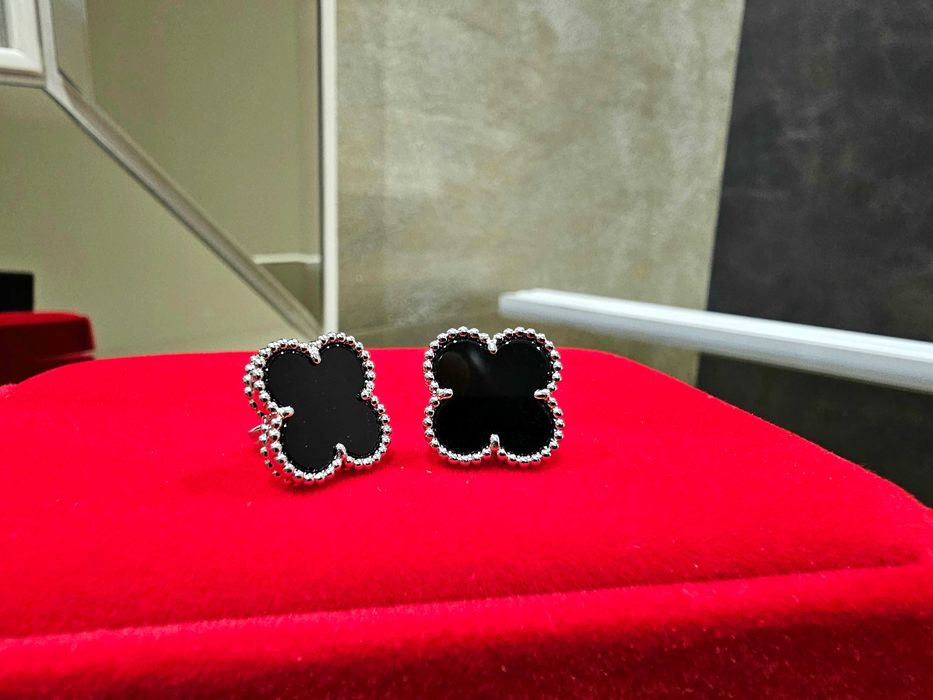 Van Cleef & Arpels VCA Silver Black Alhambra Clover Дамски Обеци