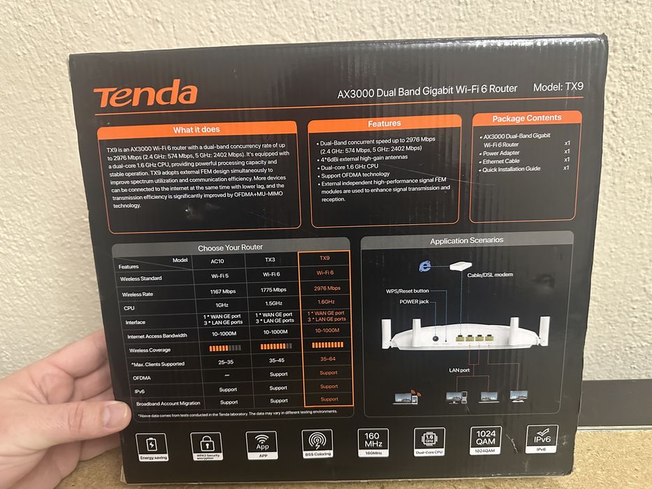 Tenda router Dual Band Gigabit Wi-Fi 6 AX3000 TX9