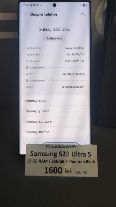 Samsung S22 Ultra 5G 12GB RAM/256GB/Phantom Black ID851-AG2