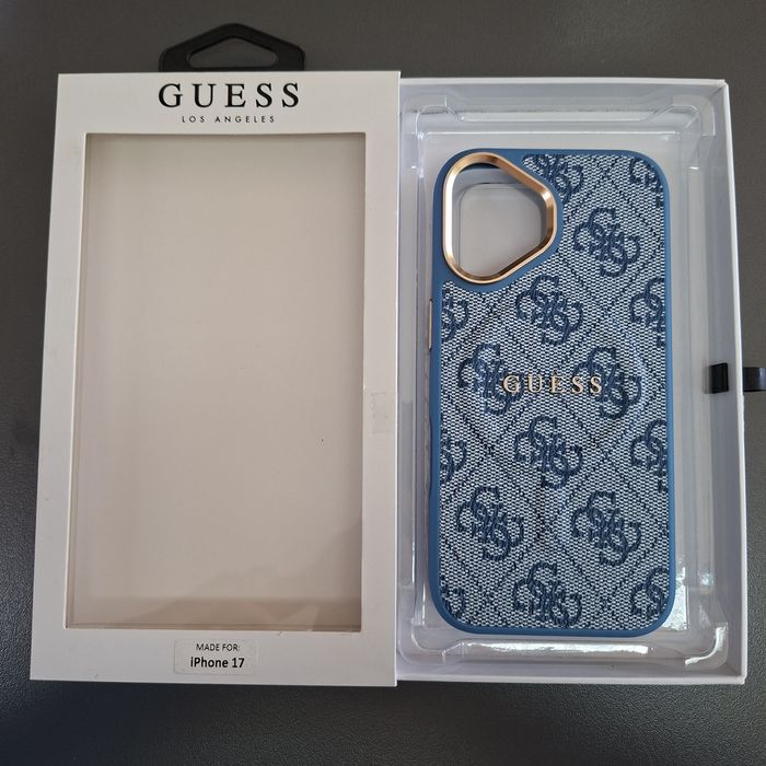 Кейс за  Iphone 17 GUESS  син кожен гръб за айфон 17 с MagSafe магнитно зареждане