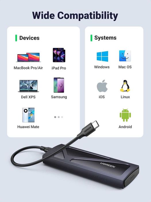 Adaptor SSD M.2 NGFF PCIe / NVMe la USB 3.0 USB-C rack extern carcasa