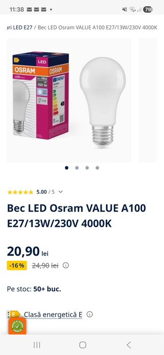 Bec LED Osram VALUE A100 E27/13W/230V 4000K



20,90