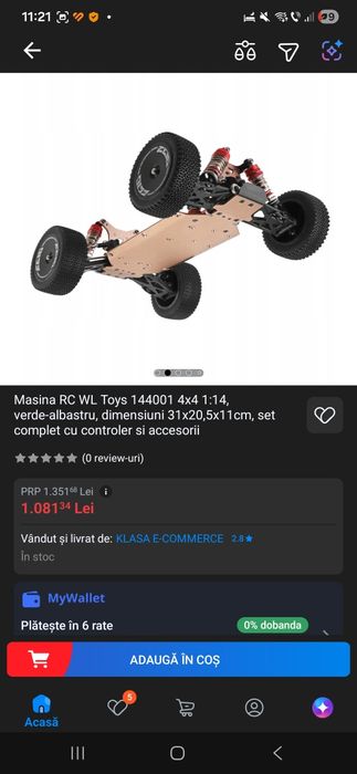 Masina RC WL Toys 144001 4x4 1:14, verde-albastru, dimensiuni 31x20,5x11cm