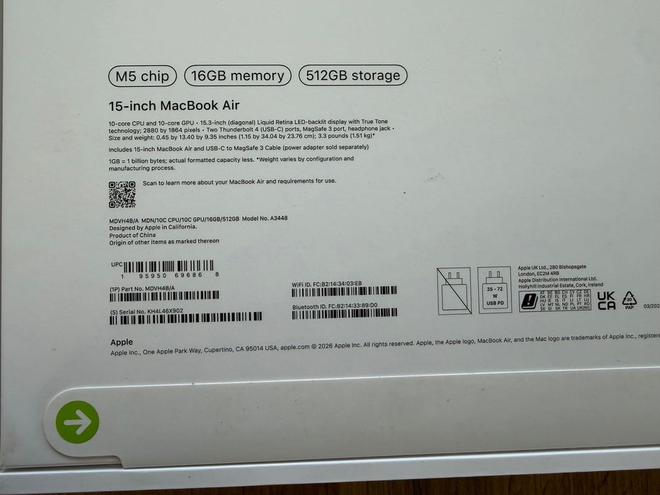 ЧИСТО НОВ MacBook Air 15" M5 Chip 10-CPU, 10-GPU, 16GB RAM, 512GB SSD — миниатюра 3