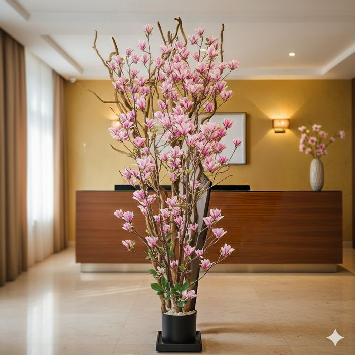 Copac Magnolie din trunchiul natural și flori artificiale