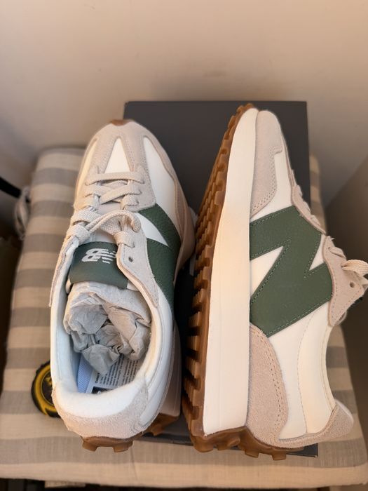 New Balance 327 sneakers unisex albi cu logo N verde piele 100% noi originali