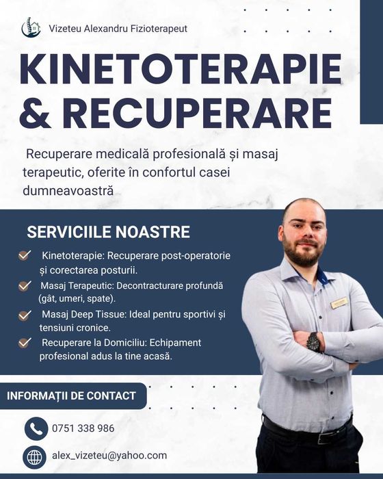 Kinetoterapeut (Licențiat & Master) – Vizeteu Alexandru – Recuperare Medicală și Masaj la Domiciliu Iași